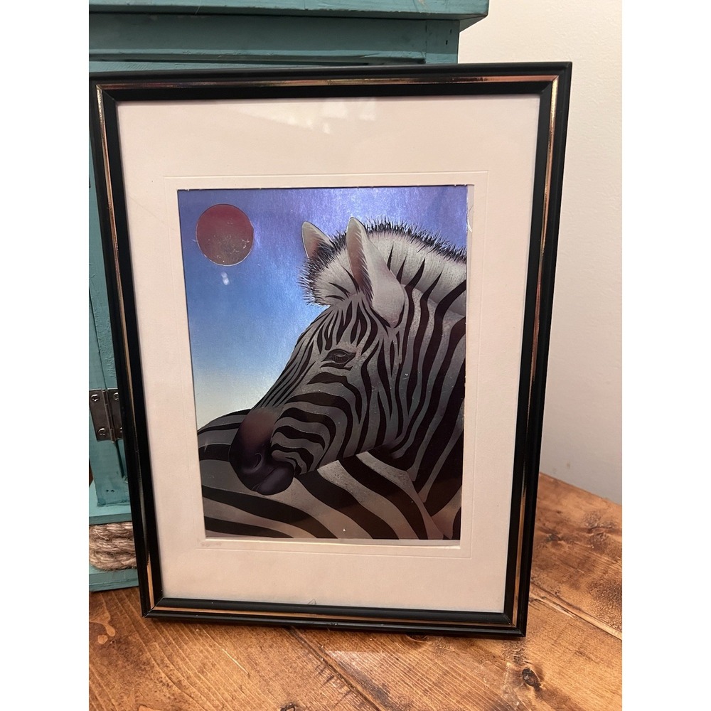 Vintage Dufex Foil Zebra Moon Retro Print 80s 90s 9"X12" matted Whimsical